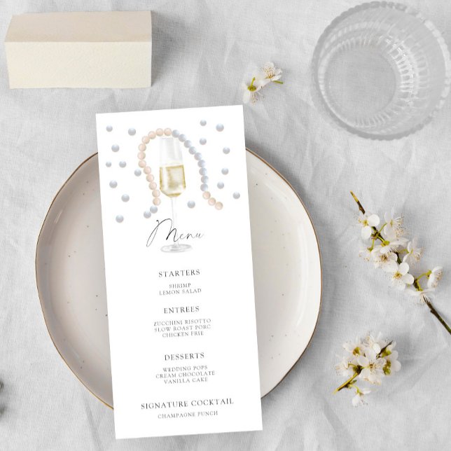 Menu de baby shower « Perles et Prosecco » (Créateur téléchargé)