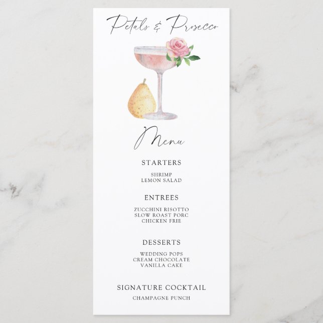 Menu de baby shower Petals and Prosecco (Devant)