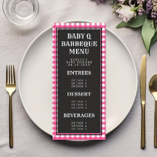 Menu de Baby shower préposé En vichy rose pour béb