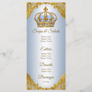 Menu de Baby Shower Prince Bleu Or