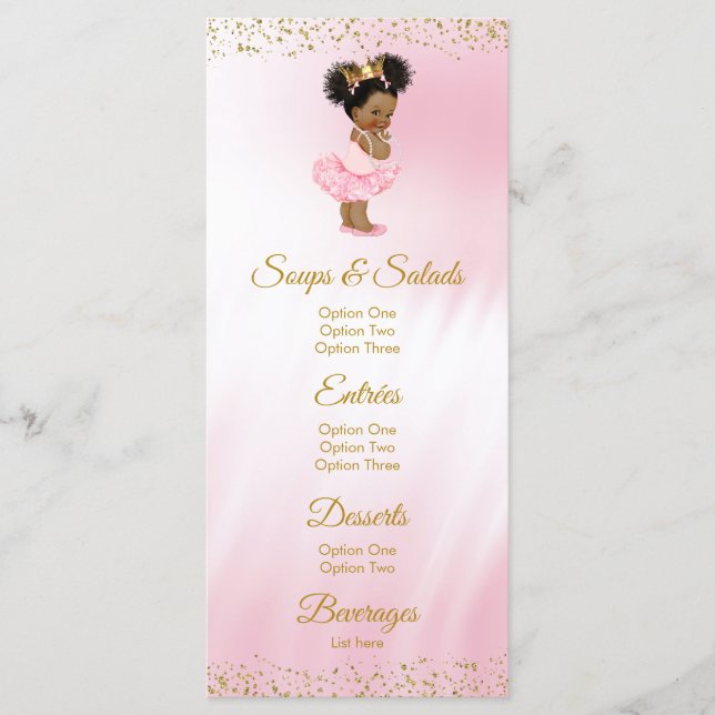 Menu de Baby Shower Princesse en Or Rose (Devant)