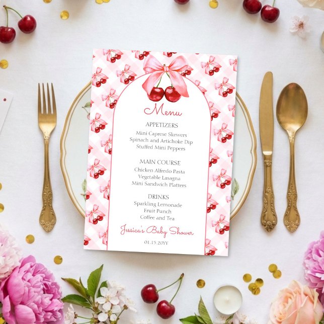Menu de Baby Shower Rose Coquette Cerise (Créateur téléchargé)