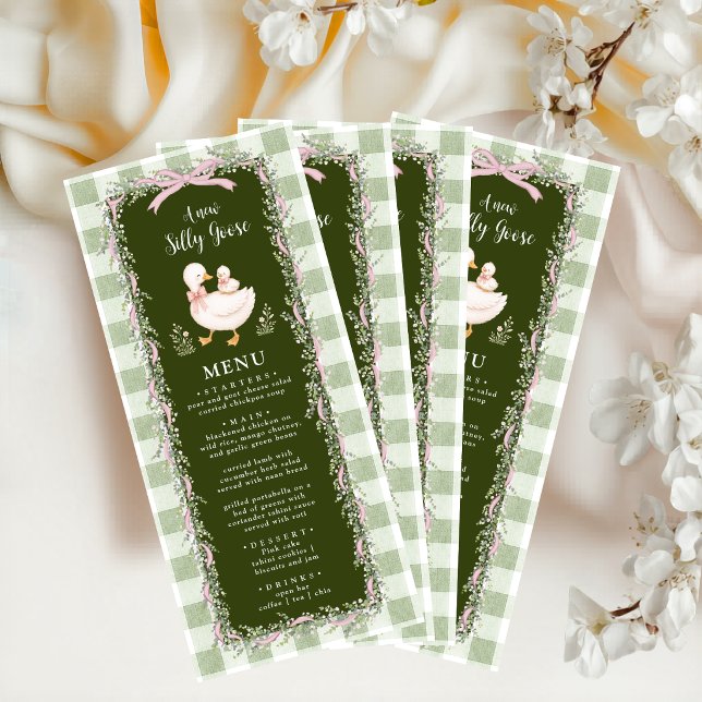 Menu de Baby Shower Sage Vert Silly Goose Gingham (Créateur téléchargé)