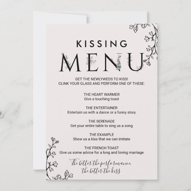 Menu de baiser de typographie florale (Devant)