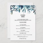 Menu de baiser floral bleu marine céleste<br><div class="desc">Ce menu céleste de baiser floral bleu marine est parfait pour une réception de mariage moderne. Le design se compose de pivoines marines,  bleues et indigo joliment dessinées à la main,  soigneusement disposées dans un charmant bouquet.</div>