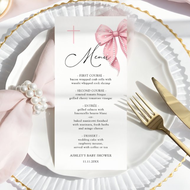 Menu de baptême à ruban rose élégant (Créateur téléchargé)