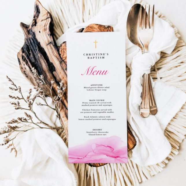 Menu de baptême fille à l'encre alcoolique rose (Créateur téléchargé)