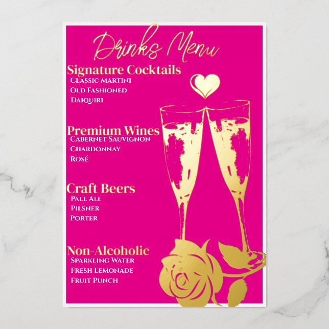 Menu de bar de fête de cocktail doré romantique ro (Recto)