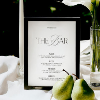 Menu de bar de mariage élégant noir et blanc