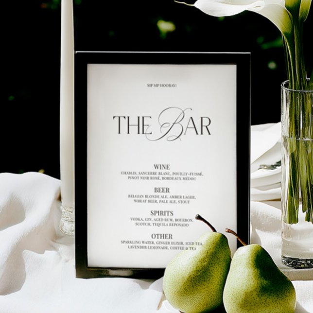 Menu de bar de mariage élégant noir et blanc (Elegant Black & White Wedding Bar Menu)