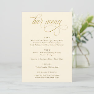 Menu de Bar de Mariage Luxueux en Calligraphie Dor