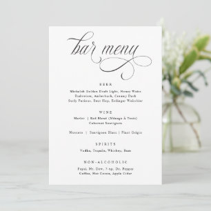 Menu de bar de mariage luxueux en calligraphie élé
