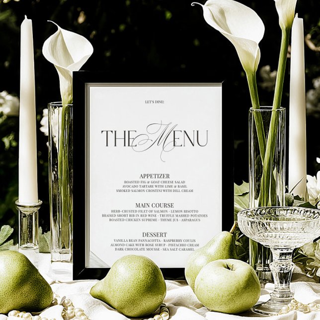 Menu de bar de mariage moderne élégant noir et bla (Elegant Black & White Modern Wedding Bar Menu)