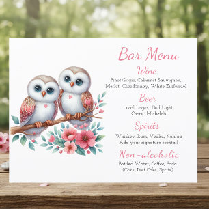 Menu de Bar de Mariage Rustique Bohème Hibou Campa