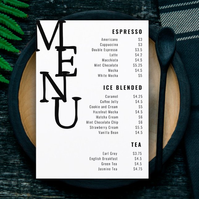 Menu de bar éternité blanc moderne Petit papier Co (Créateur téléchargé)