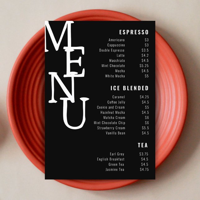 Menu de bar éternité noir moderne petit papier Co. (Créateur téléchargé)