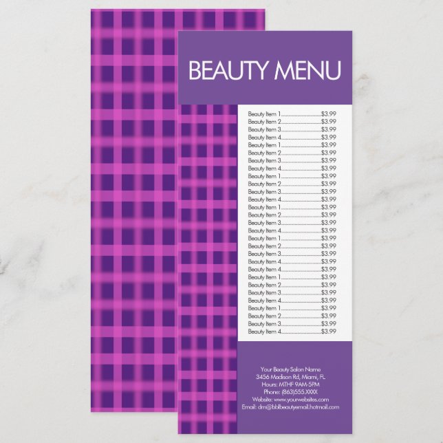 Menu de beauté moderne maquillage rose violet à ca (Devant / Derrière)