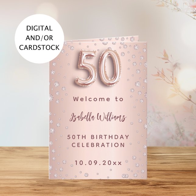 Menu de bienvenue or rose et diamants pour les 50  (Créateur téléchargé)