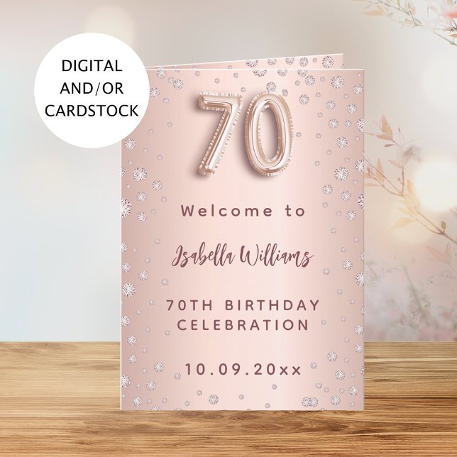 Menu de bienvenue or rose et diamants pour les 70  (Créateur téléchargé)