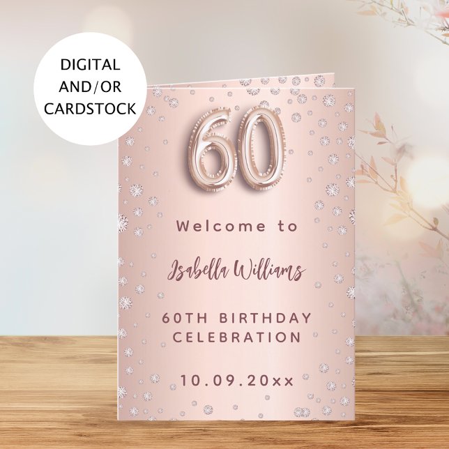Menu de bienvenue rose gold diamants 60 ans (Créateur téléchargé)