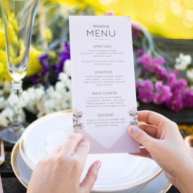 Menú de boda romántico rosa detalles flores (Créateur téléchargé)
