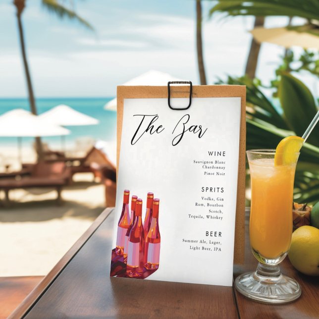 Menu de boisson minimaliste mariage blanche (Créateur téléchargé)