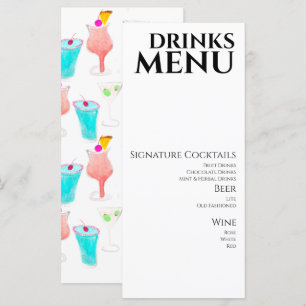 Menu de boissons cocktail vin mariage aquarelle