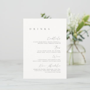 Menu de boissons de mariage minimal élégant noir e