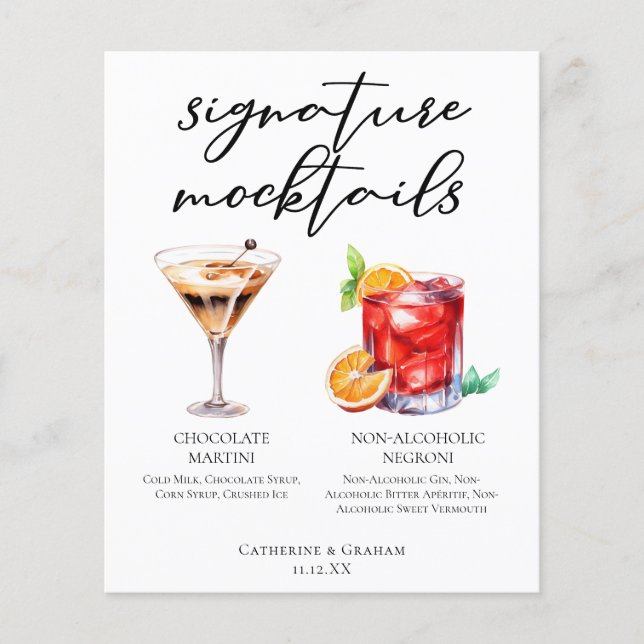 Menu de boissons de mariage sans alcool sophistiqu (Devant)