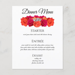 Menu de boissons et de dîner pour le mariage aux r