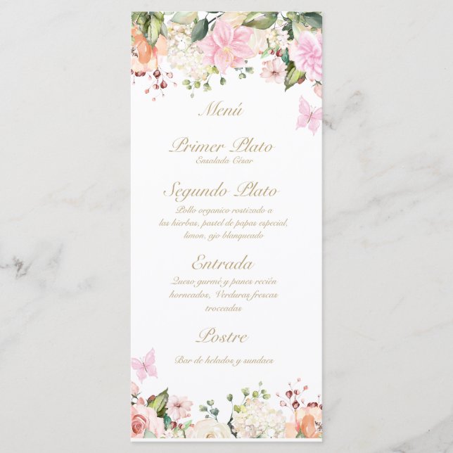 Menu de bouquet rose papillon (Devant)