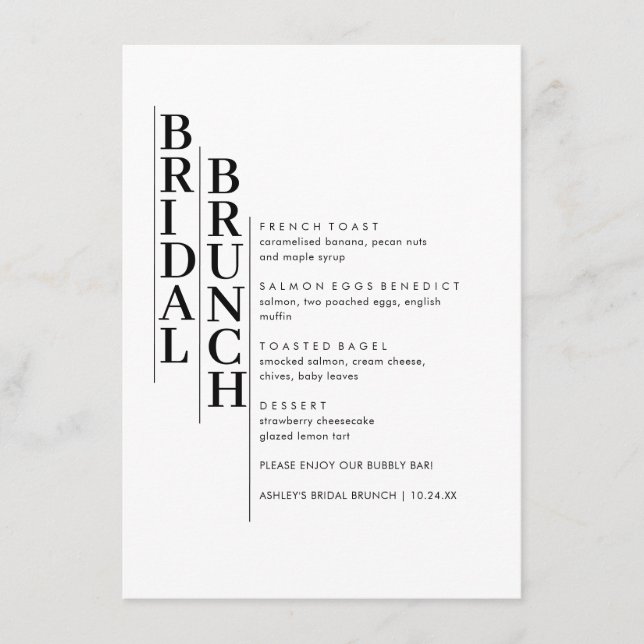 Menu de brunch nuptial minimaliste moderne (Devant)