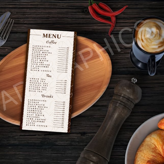 Menu de café, boissons et thé personnalisé (Créateur téléchargé)