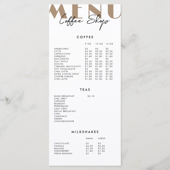 Menu de café moderne minimaliste (Devant)