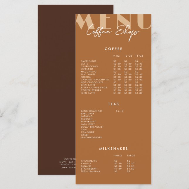 Menu de café moderne minimaliste (Devant / Derrière)