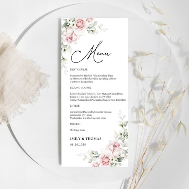 Menu de cérémonie de mariage aux roses roses blush (Créateur téléchargé)