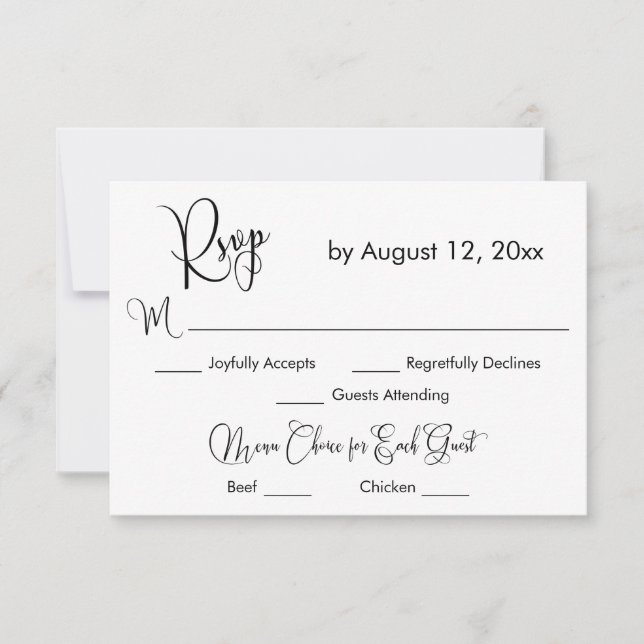 Menu de choix de réponse simple calligraphié noir  (Devant)