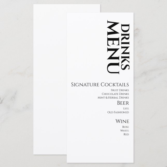 Menu de cocktail de boissons simples pour mariage (Devant / Derrière)