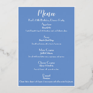 Menu de cocktail de luxe bleu barbeau et or