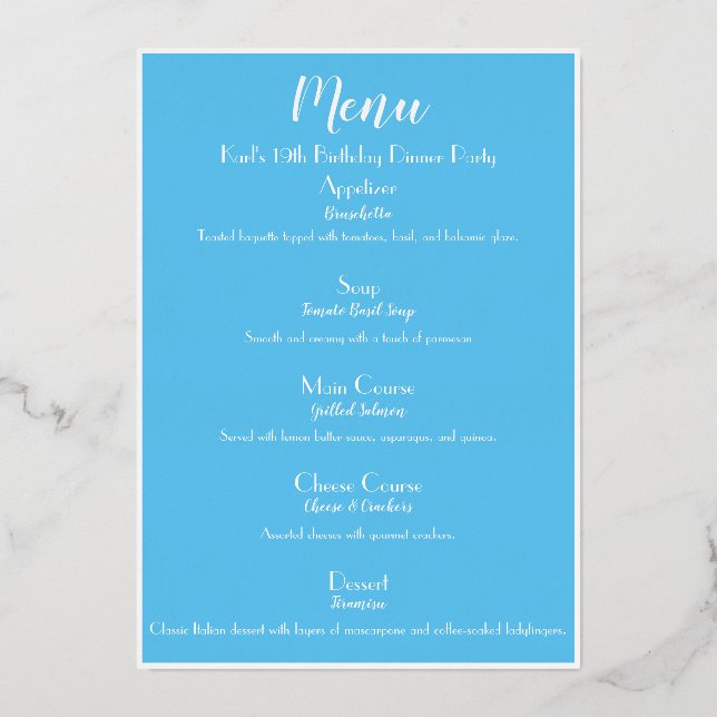 Menu de cocktail de luxe SkyBlue Gold pour soirée (Verso)