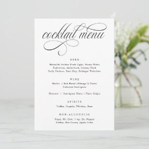 Menu de cocktail de mariage luxueux avec calligrap