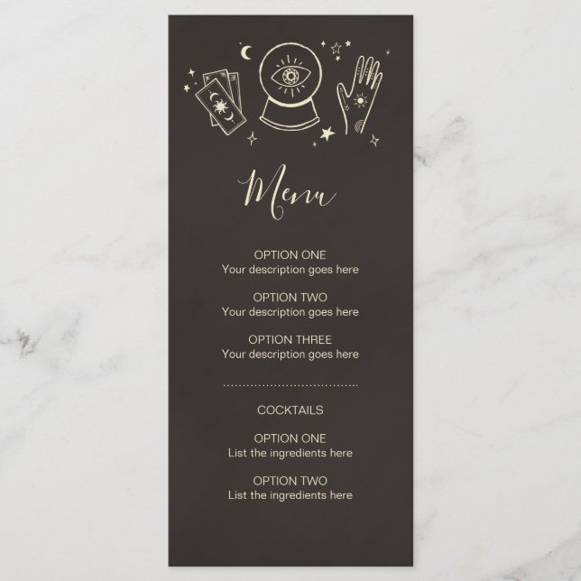 Menu de cocktail de sorcellerie de chiromancie pou (Devant)