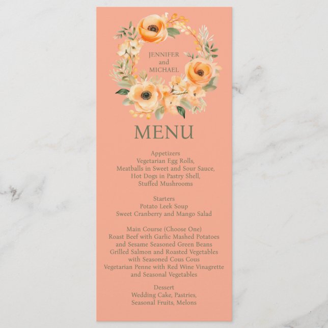 Menu de déjeuner ou dîner d'été aux pêches Menu de (Devant)