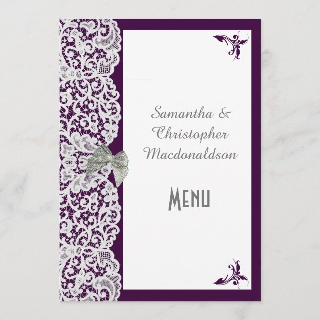 Menu de dentelle traditionnelle violet et blanc (Devant)