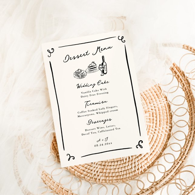 Menu de dessert Mariage à main blanche (Créateur téléchargé)