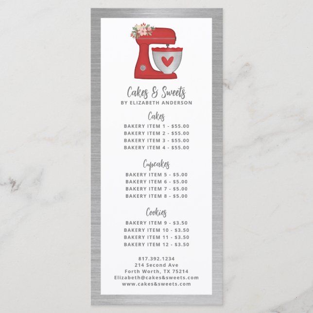 Menu de desserts de pâtisserie de boulangerie Red  (Devant)