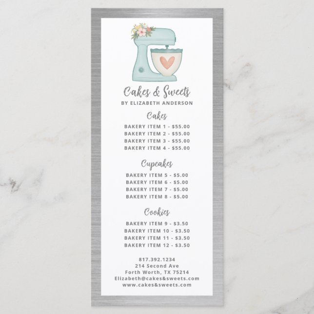 Menu de desserts du pâtissier de boulangerie (Devant)
