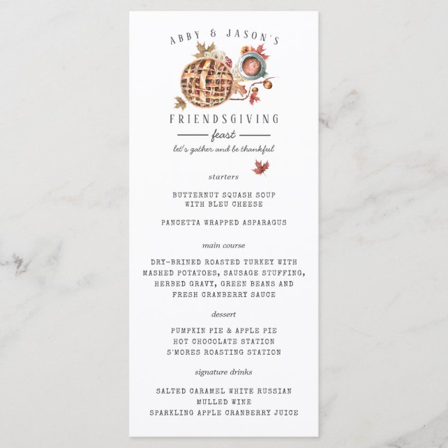 Menu de dîner aquarelle Fête de Thanksgiving (Devant)