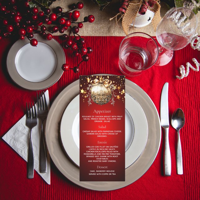menu de dîner boule rouge or fête de Noël (Créateur téléchargé)