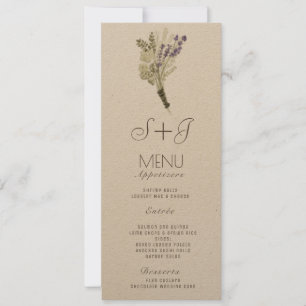 Menu de dîner Bouquet rustique à l'aquarelle lavan
